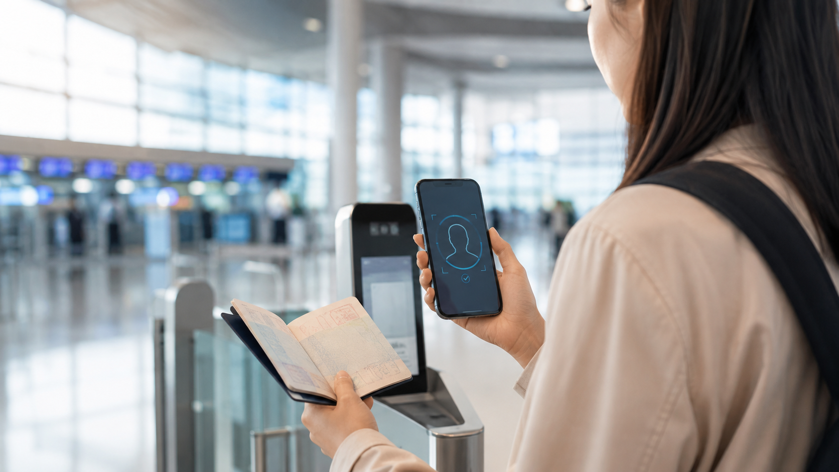 인천공항 스마트패스 등록 방법을 위해 여권과 스마트폰을 준비하는 모습